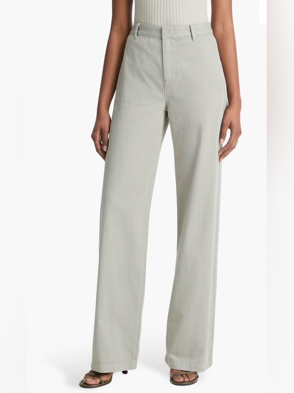 Vince Wide Leg Cotton Trousers Sage Stone High Rise Pants Women’s 6